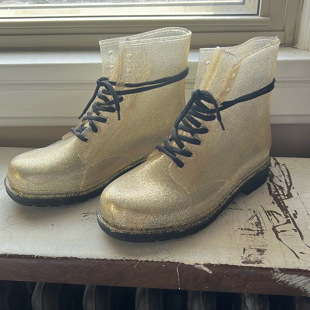 Gold glitter rain boots
